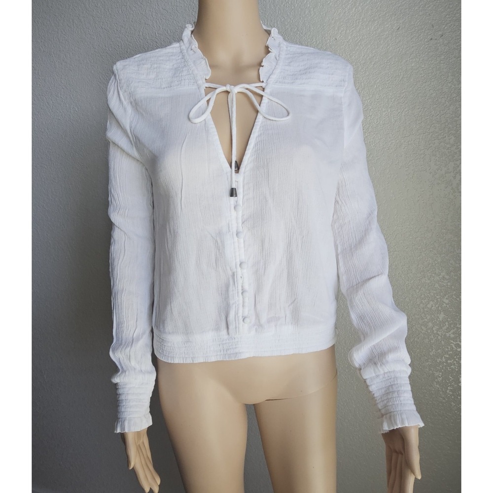 Abercrombie & Fitch Peasant Cottage Preppy White Long Sleeve V-neck Top Sz M